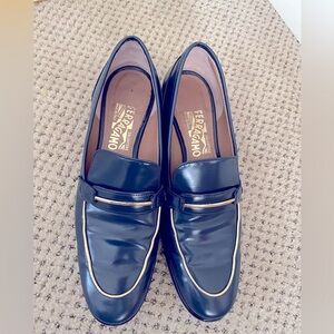 Salvatore Ferragamo Navy & Gold Loafers